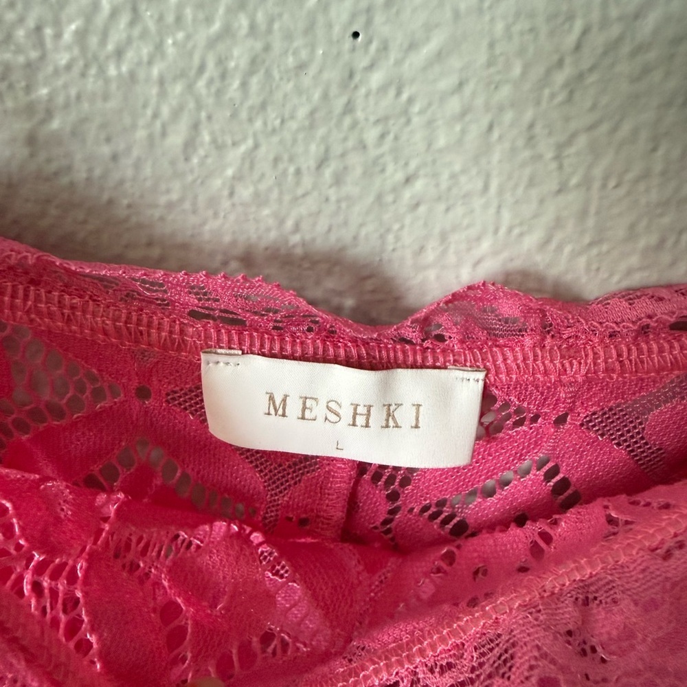 Meshki Hot Pink Lace Slip Mini Dress Size Large Satin Lace Party Date Night - Picture 10 of 15